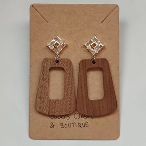 NEW HANDMADE 18K GOLD PLATED CUBIC ZIRCONIA & WOOD COPPER STUD EARRINGS